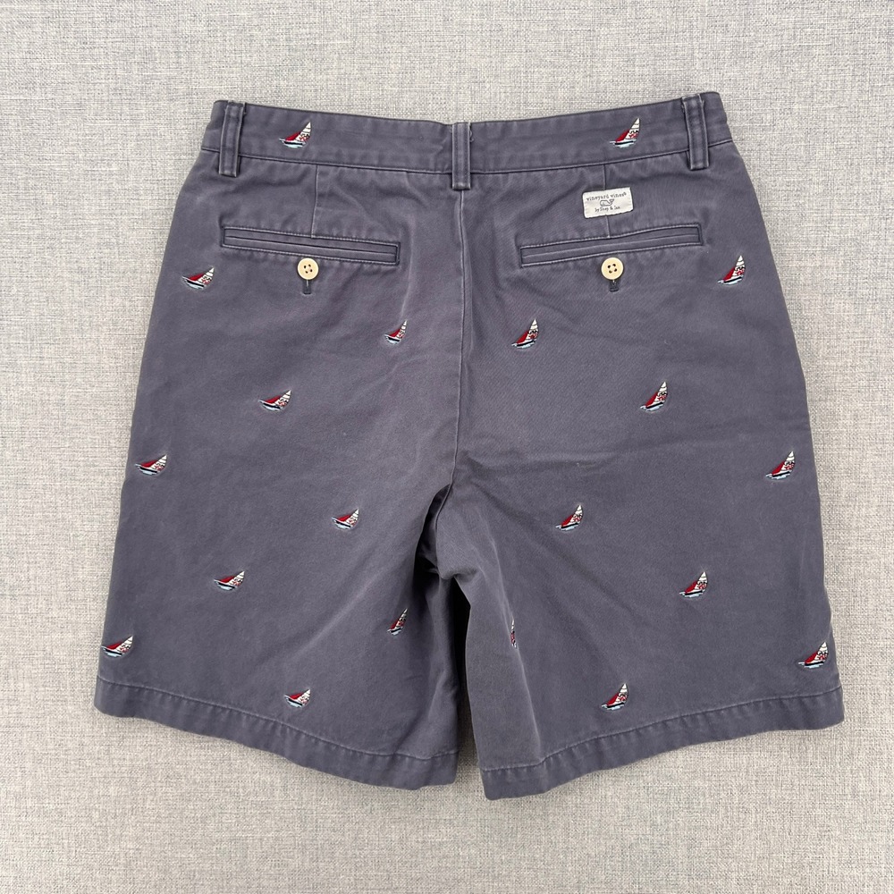 Vineyard Vines Sailboat Embroidered Shorts Men 30 Gray/Blue Nautical Preppy - Picture 2 of 9